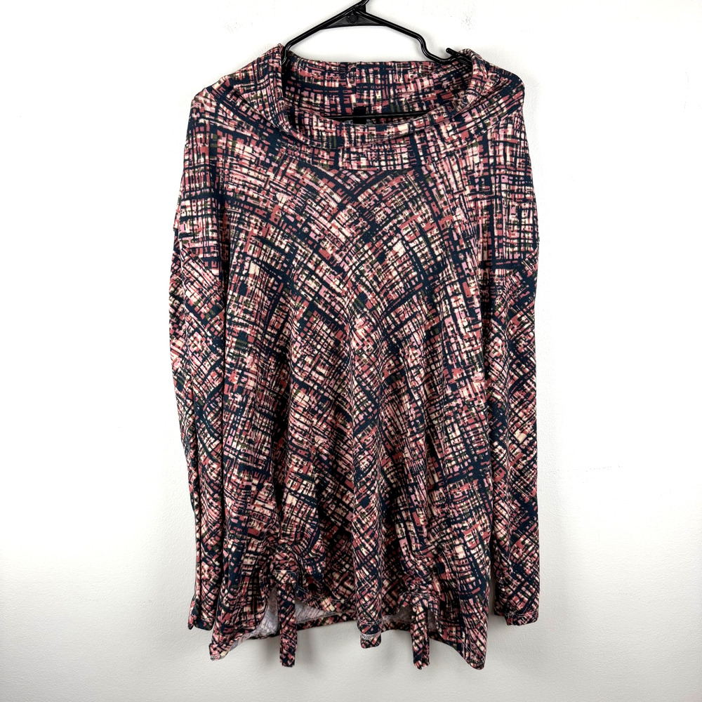 Zac & Rachel Women’s 2X Long Sleeve CowlTop Soft Stretch Ruched Front Multicolor